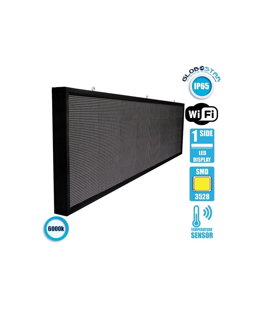 GLOBOSTAR® DISPLAY 90290 Κυλιόμενη Ψηφιακή Επιγραφή P10 Μονής Όψης LED AC 220-240V Αδιάβροχο IP65 Ψυχρό Λευκό 6000K - WiFi Control μέσω FK APP - Αισθητήρας Θερμοκρασίας & Υγρασίας - Μ264 x Π9 x Υ72cm - 2 Χρόνια Εγγύηση